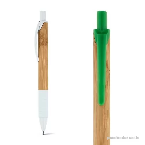 Caneta ecológica personalizada - Esferográfica em bambu com antideslizante e com clipe e ponteira de plástico. 
