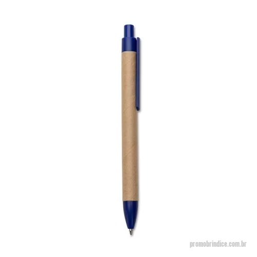 Caneta ecológica personalizada - Caneta de papelão com detalhes plásticos, carga esferográfica azul  1.0 mm e acionamento por clique.