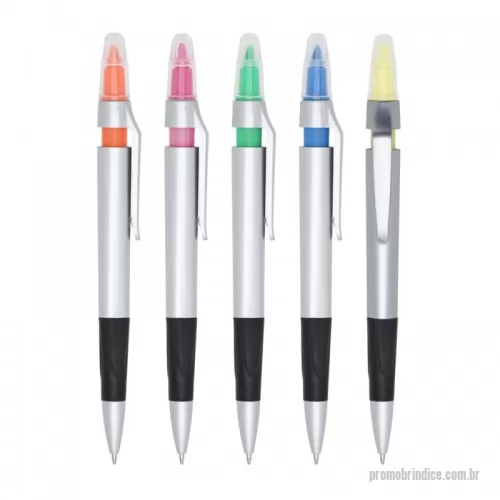 Caneta marca texto personalizada - Caneta plástica marca texto com design moderno, contém detalhe emborrachado e tampa protetora para o marca texto. Carga esferográfica azul e acionamento por clique. É o produto ideal para personalizar a sua Marca!
