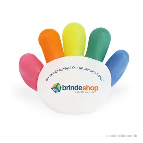 Caneta marca texto personalizada - Caneta marca texto com 5 cores, material plástico. Medidas para gravação: 4cm x 5cm Tamanho total  CxL : 8,5 cm x 9,6 cm