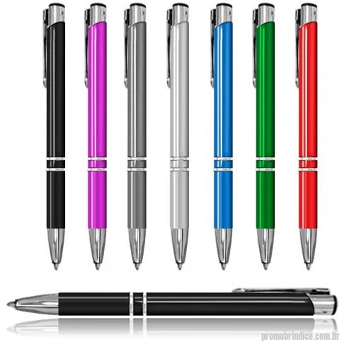 Caneta metálica personalizada - Caneta de metal lisa, com dois anéis, diversas cores. Personalização a laser.