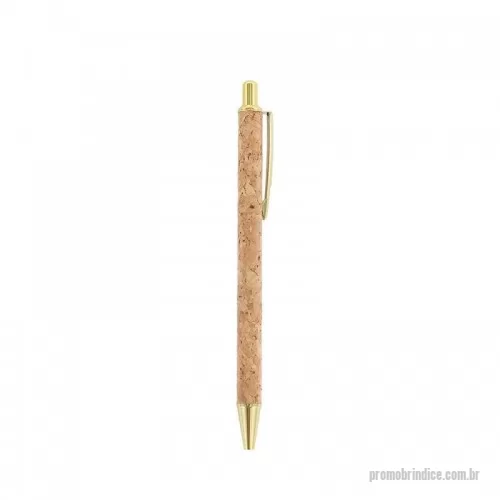 Caneta metálica personalizada - Caneta de cortiça com carga esferográfica azul 1.0mm e acionamento por clique. Clipe metálico, acionador e ponteira plástica.