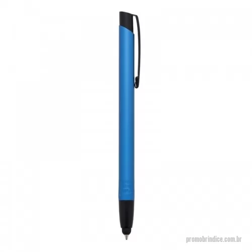Caneta metálica personalizada - Caneta metálica com ponteira touch screen, carga esferográfica azul e acionamento por clique.