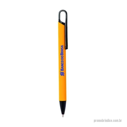 Caneta metálica personalizada - Caneta metálica com acabamento similar à borracha, carga esferográfica azul 1.0mm e acionamento por clique.