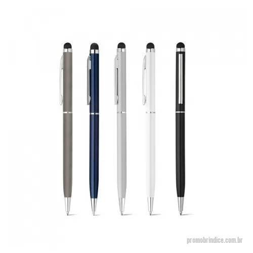Caneta metálica personalizada - ZOE. Esferográfica em alumínio com mecanismo twist e ponteira touch Esferográfica em alumínio com mecanismo twist, ponteira touch e clipe de metal. Escrita em azul. ø8 x 135 mm