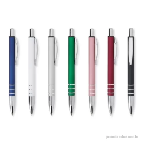 Caneta metálica personalizada - Caneta metálica com acabamento fosco, clipe metálico e ponteira plástica. Carga esferográfica azul 1.0mm e acionamento por clique.