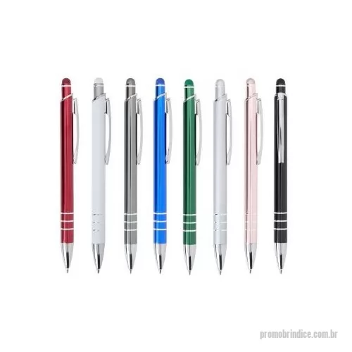 Caneta metálica personalizada - Caneta metálica com acionador touch, clipe metálico e ponteira plástica. Carga esferográfica azul 1.0mm e acionamento por clique.
