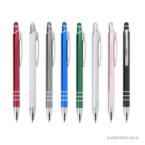 Caneta metálica personalizada - Caneta metálica com acionador touch, clipe metálico e ponteira plástica. Carga esferográfica azul 1.0mm e acionamento por clique.