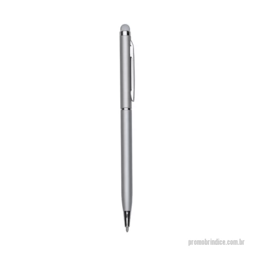 Caneta metálica personalizada - Caneta metálica com touch screen, carga esferográfica azul 1.0 mm e acionamento por rotação.