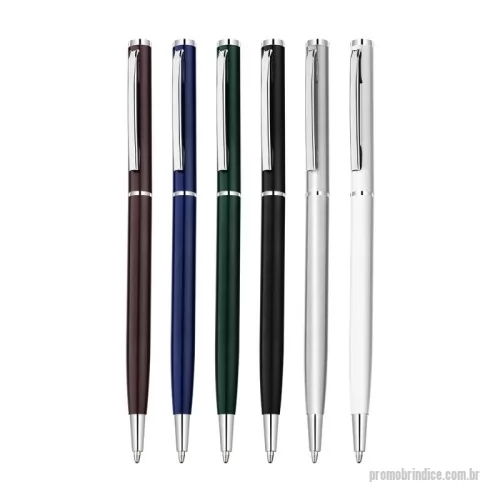Caneta metálica personalizada - Caneta esferográfica metálica com acabamento sofisticado e detalhe brilhoso, proporcionando elegância e excelente apresentação para ações promocionais e brindes corporativos. Possui escrita azul suave e corpo em metal resistente, ideal para uso diário em ambientes profissionais, eventos e reuniões.  Seu design moderno e executivo transforma esta caneta personalizada em um brinde de alta circulação e ótima percepção de valor para empresas e campanhas promocionais.  Material: Metal resistente com carga esferográfica azul.