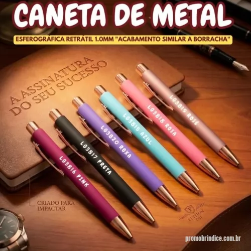 Caneta metálica personalizada - caneta metalica com corpo emborrachado varias cores