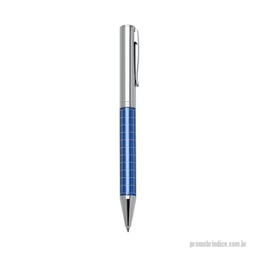 Caneta metálica personalizada - Caneta metálica com carga esferográfica azul e acionamento por rotação.