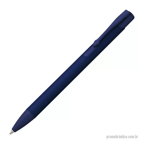Caneta metálica personalizada - Caneta esferográfica de metal escrita em azul.
