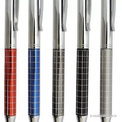 Caneta metálica personalizada - Caneta de metal com detalhe vermelho, prata, azul, cinza ou preto. Personalização a laser.