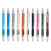 Caneta metálica Personalizada | Caneta metálica com detalhe emborrachado, acionamento por clique e carga esferográfica azul 1.0mm. - TOTUS BRINDES