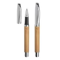 Caneta metálica Personalizada | Caneta corpo de bambu com detalhes em metal. - EWOX PROMOCIONAL  