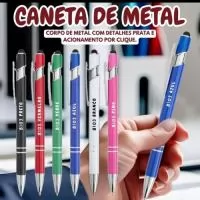 Caneta de Metal com acionamento por clique, touch Screen e 2 aneis diversas cores, ideal para gravação em Laser