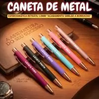 Caneta de Metal Preta Esferográfica Retrátil 1.0mm "ACABAMENTO SIMILAR A BORRACHA"