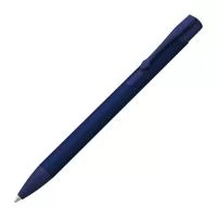 Caneta esferográfica de metal escrita em azul.