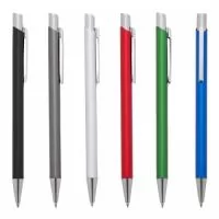 Caneta metálica Personalizada | Caneta de metal fina inteira colorida com detalhes prata. Clip metal, aciona por clique. - TOTUS BRINDES