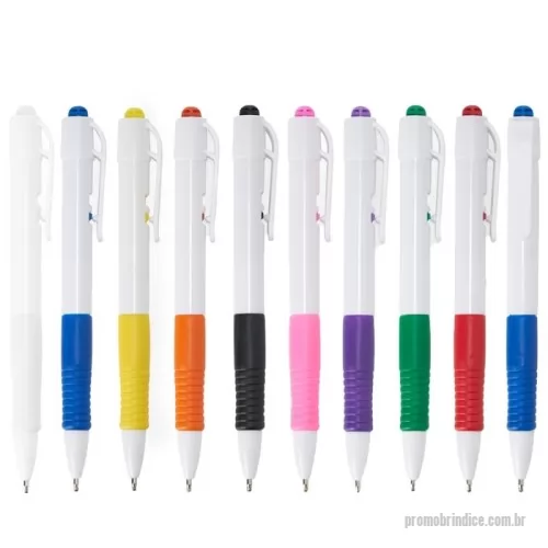 Caneta personalizada - 14679L Caneta plástica com detalhe emborrachado, carga esferográfica azul e acionamento por clique. Conheça mais produtos em nossa página exclusiva e faça seu orçamento!