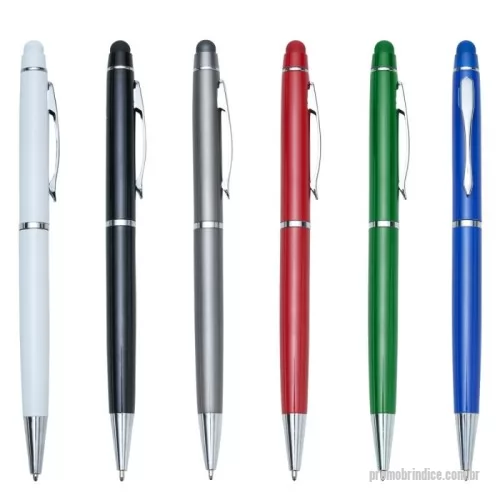 Caneta personalizada -  Caneta semimetálica com touch screen, carga esferográfica azul e acionamento por rotação.  Largura :  1,3 cm  Comprimento :  14,1 cm