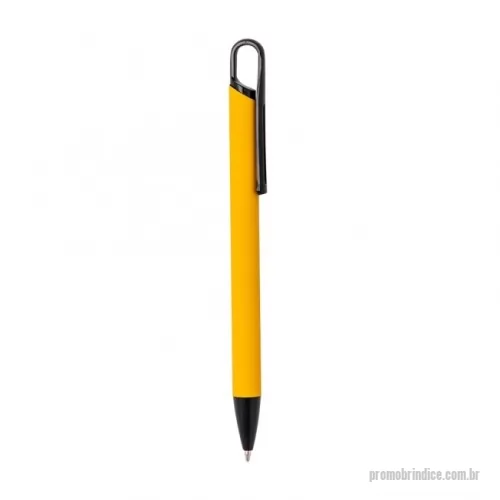 Caneta personalizada - Caneta metálica com acabamento similar à borracha, carga esferográfica azul 1.0mm e acionamento por clique. Cores Dísponíveis: Amarelo, Branco, Cinza, Laranja, Preto, Verde e Vermelho.