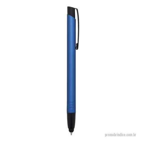 Caneta personalizada -  Caneta metálica com ponteira touch screen, carga esferográfica azul e acionamento por clique.