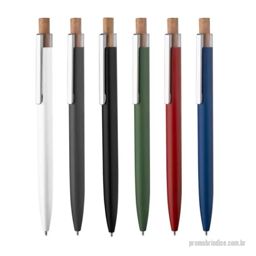 Caneta personalizada - Caneta em alumínio reciclado com carga esferográfica azul 1.0mm e acionamento de clique em bambu.