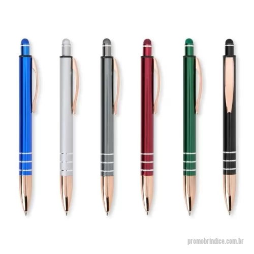Caneta personalizada - Caneta metálica com acionador touch, clipe metálico e ponteira plástica. Carga esferográfica azul 1.0mm e acionamento por clique.