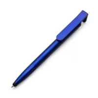 Caneta plástica touch com suporte para celular, caneta inteira colorida com detalhes preto. Clip plástico aberto utilizado como suporte para o celular e parte superior com limpador de tela, possui anel preto abaixo do clip e parte inferior com detalhes em relevo. Aciona por giro .