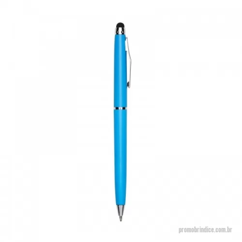 Caneta plástica personalizada - Caneta plástica touch screen com acionamento por rotação e carga esferográfica azul 1mm.