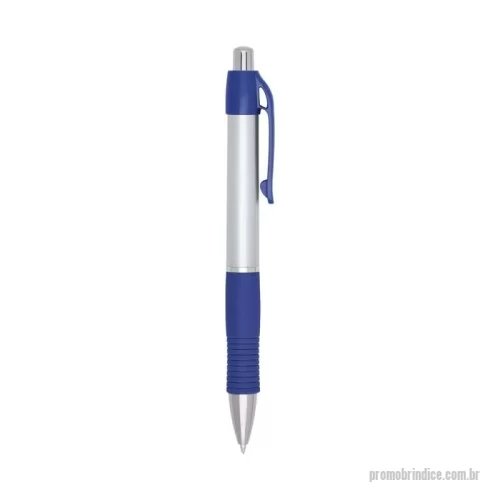 Caneta plástica personalizada - Caneta plástica com detalhe emborrachado, carga esferográfica azul e acionamento por clique.