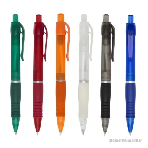 Caneta plástica personalizada - Descrição: Caneta plástica com detalhe emborrachado, carga esferográfica azul e acionamento por clique.   OBS.: PEDIDOS MÍNIMO DE 50 PEÇAS!  Medidas aproximadas para gravação (CxL):  3,2 cm x 0,8 cm  Tamanho total aproximado  (CxL):  13,7 cm x 1,6 cm  Peso aproximado (g):  9