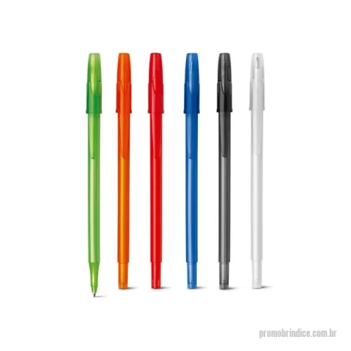Caneta plástica personalizada - Caneta Esferográfica em PP com acabamento frost. Escrita em azul até 1,5 km. Produto certificado de acordo com a portaria Inmetro nº423 de 8/out/2021. ø8 x 151 mm
