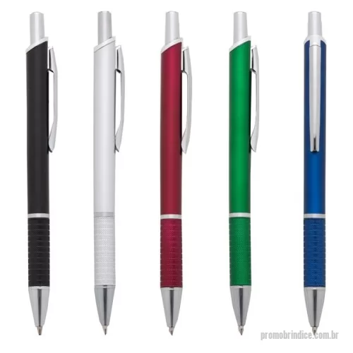 Caneta plástica personalizada - Descrição: Caneta plástica com carga esferográfica azul 1.0 mm e acionamento por clique.