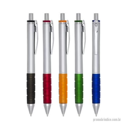 Caneta plástica personalizada - Caneta plástica com detalhe emborrachado, carga esferográfica azul 1.0 mm e acionamento por clique.
