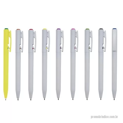 Caneta plástica personalizada - Caneta plástica com carga esferográfica azul 1.0 mm e acionamento por clique.