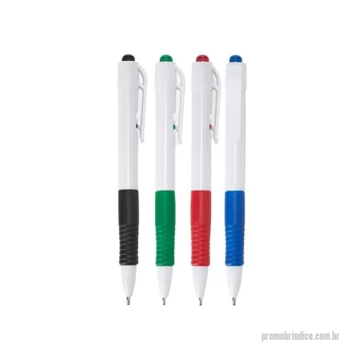 Caneta plástica personalizada - Caneta plástica com detalhe emborrachado, carga esferográfica preto 1.0 mm e acionamento por clique.