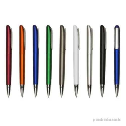 Caneta plástica personalizada - Descrição: Caneta plástica com carga esferográfica azul 1.0 mm e acionamento por clique no clipe.