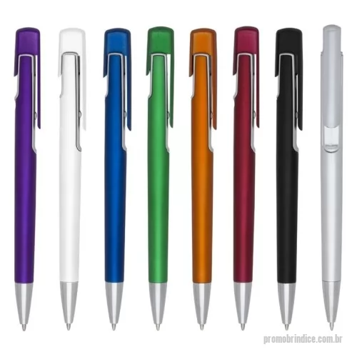 Caneta plástica personalizada - Descrição: Caneta plástica com carga esferográfica azul 1.0 mm e acionamento por clique.
