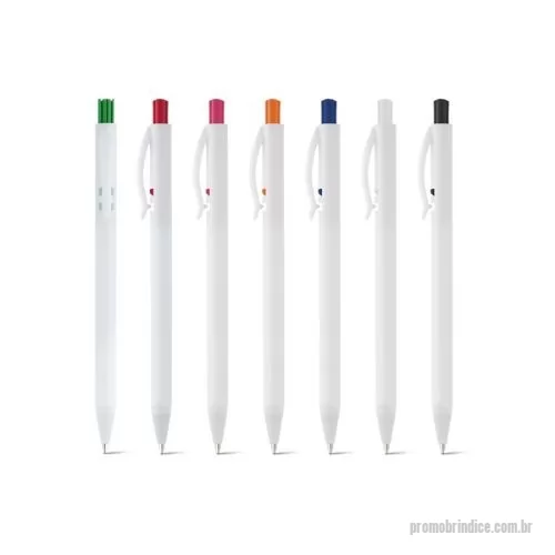 Caneta plástica personalizada - Caneta esferográfica em ABS com acabamento brilhante e mecanismo colorido. Escrita em azul até 1,5 km. Produto certificado de acordo com a portaria Inmetro nº423 de 8/out/2021. ø9 x 141 mm