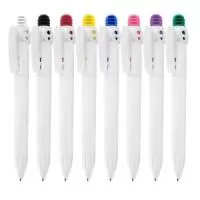 Caneta plástica esferográfica retrátil com grip, escrita azul e disponível em diversas cores. Confortável, funcional e ideal para ações promocionais.