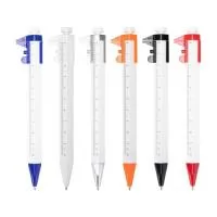 Caneta plástica hexagonal com paquímetro acoplado com escala de medição de 10 cm. Possui acionamento por clique e carga esferográfica azul de 1,0 mm.  Altura :  14,8 cm  Largura :  2,4 cm