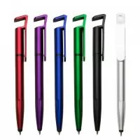 Caneta plástica com suporte e touch, disponível em diversas cores!