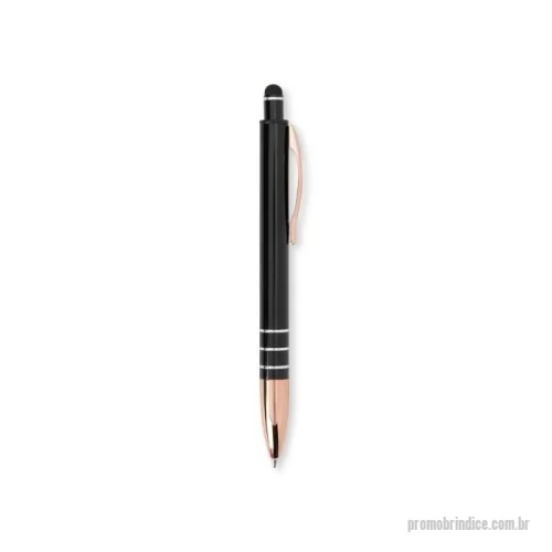 Caneta touch personalizada - Caneta metálica com acionador touch, clipe metálico e ponteira plástica. Carga esferográfica azul 1.0mm e acionamento por clique.