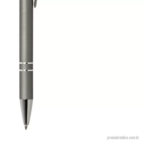 Caneta touch personalizada - Caneta metálica touchscreen com acabamento similar à borracha, acionamento por clique e carga esferográfica azul 1.0mm