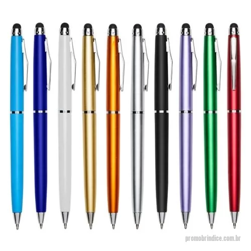 Caneta touch personalizada - Descrição: Caneta plástica touch screen com acionamento por rotação e carga esferográfica azul 1mm.   OBS.: PEDIDOS MÍNIMO DE 50 PEÇAS!  Largura :  1,3 cm  Comprimento :  13,6 cm  Medidas aproximadas para gravação (CxL):  4,9 cm x 0,7 cm  Peso aproximado (g):  6