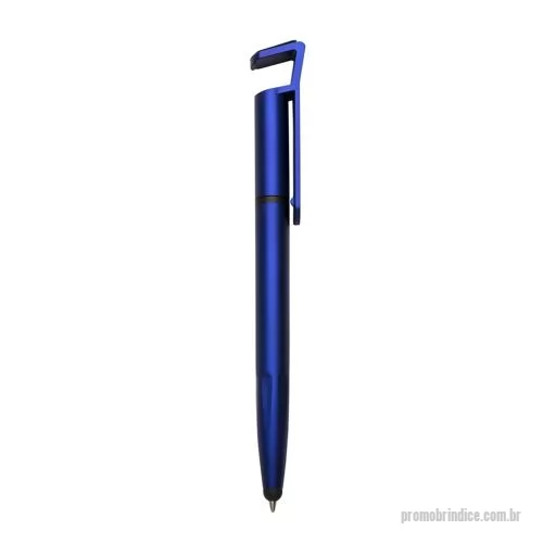 Caneta touch personalizada - Caneta plástica com suporte para celular, ponteira touch screen e limpador de tela. Carga esferográfica azul 1.0 mm e acionamento por rotação. OBS.: PEDIDOS MÍNIMO DE 50 PEÇAS!