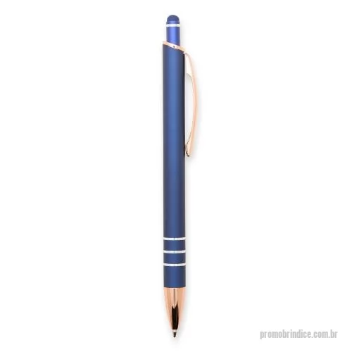 Caneta touch personalizada - Caneta metálica com carga esferográfica de 1,0mm e acionamento por clique de revestimento emborrachado, ideal para interagir com telas sensíveis ao toque.